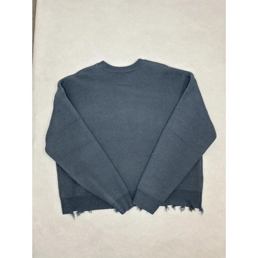 PacSun Flaming Dice Destructed Knit Sweater Blue Grey Grunge Streetwear Men's M